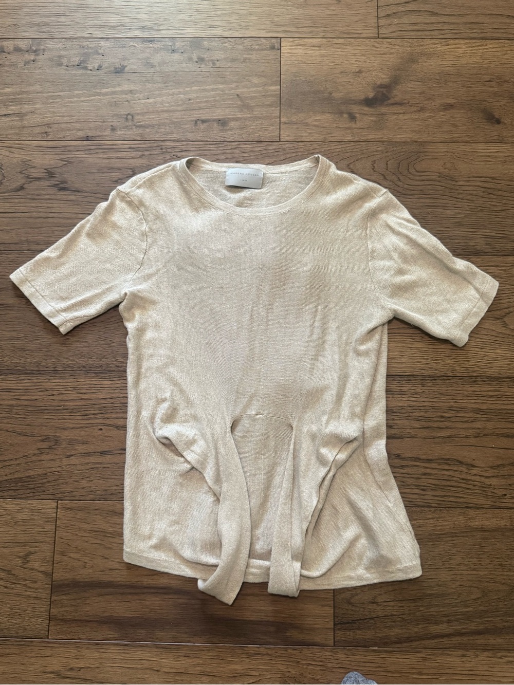 Modern Citizen Short Sleeve Tie-Front Tee in Light Taupe